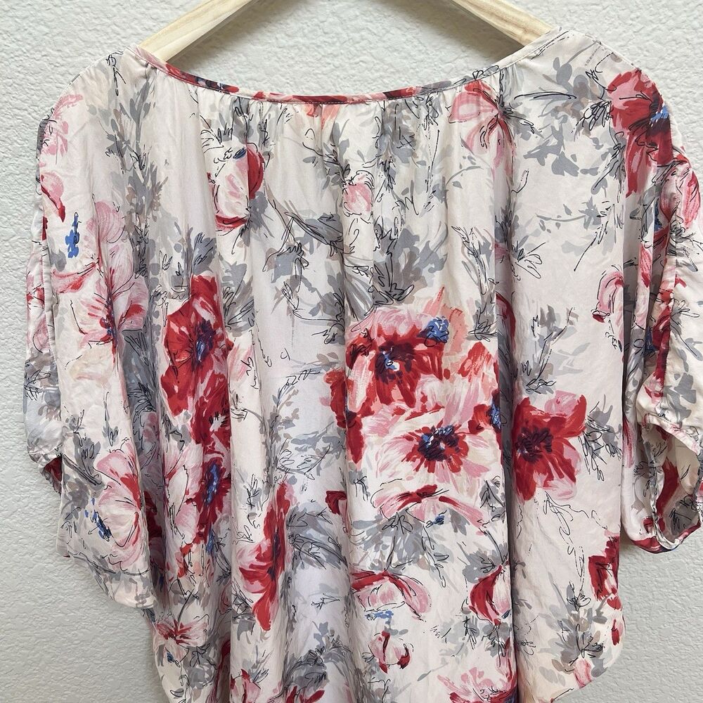 Cabi 399 Gypsy Size Large Watercolor Floral 100% Silk Flowy Dolman Blouse Top - Picture 7 of 10